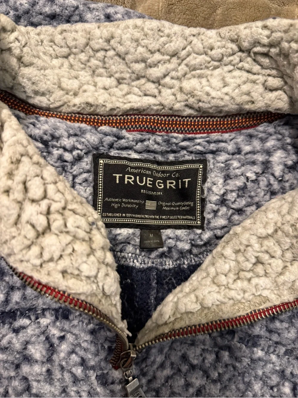 True Grit Men's Blue Sherpa Quarter-Zip with Cream Collar